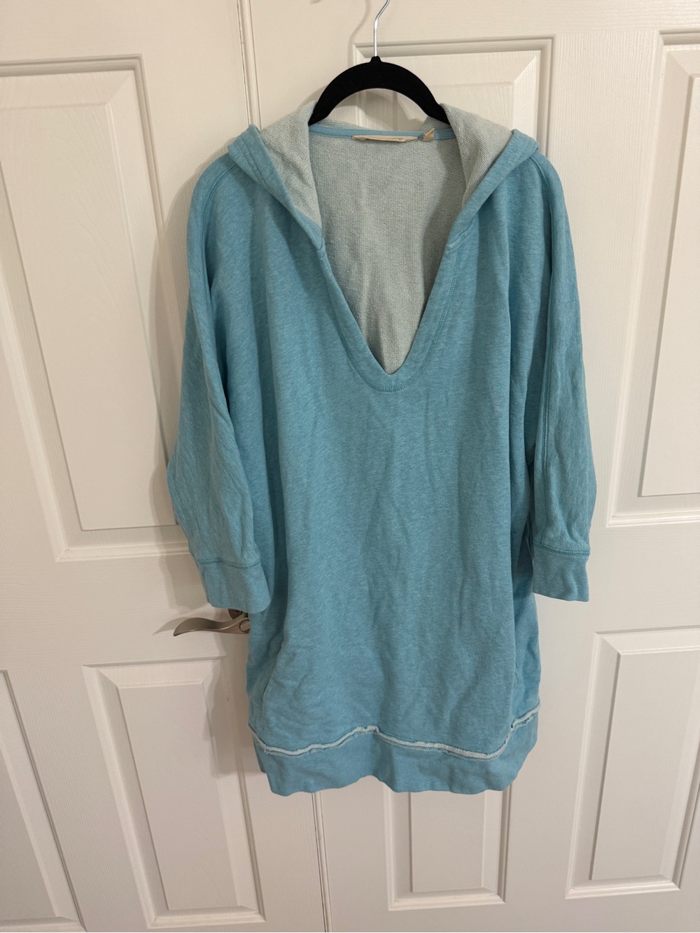 Soft Surroundings XL Aqua Blue Hooded Tunic Dress Kangaroo Pocket Coastal